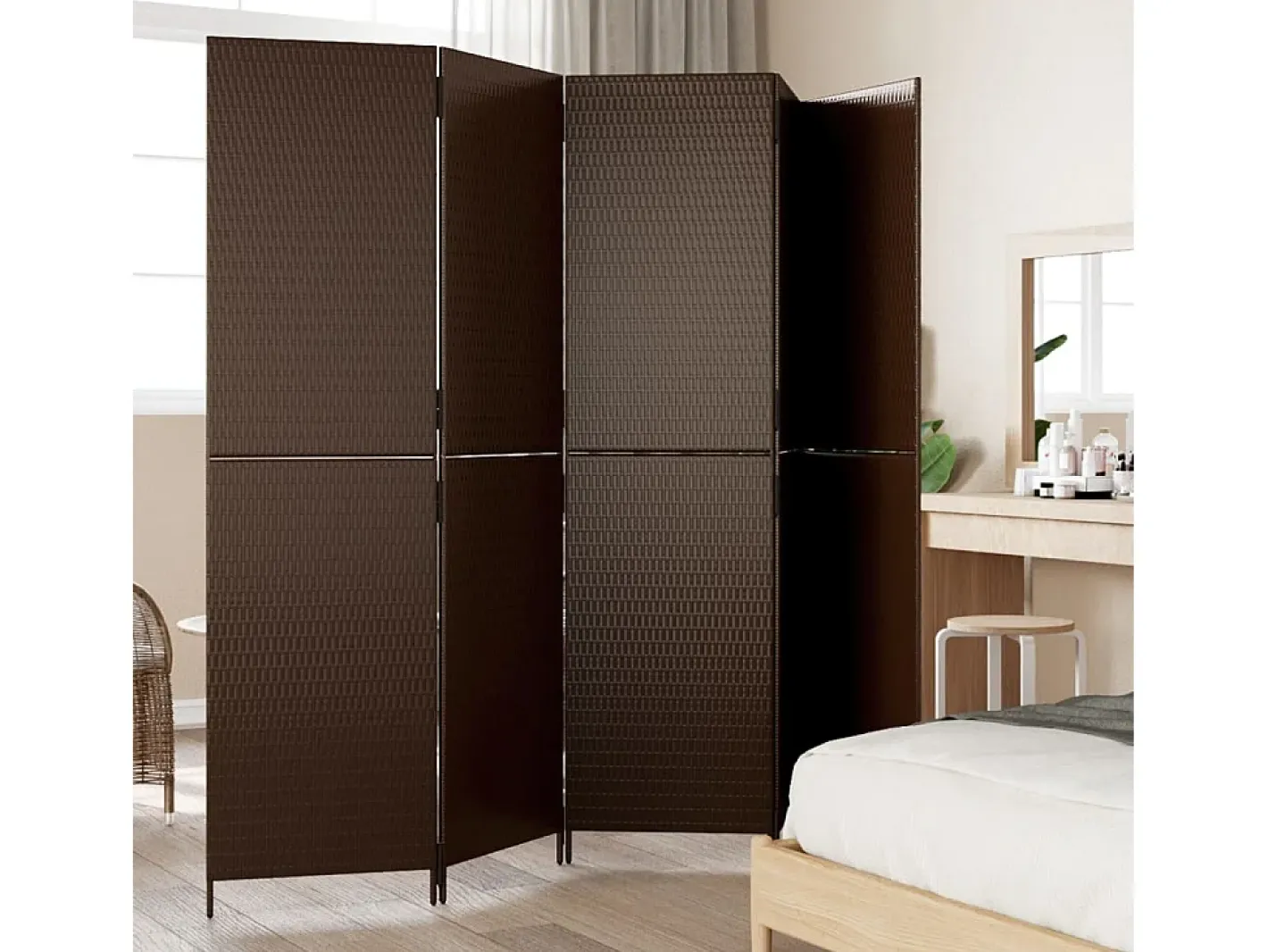 Outlet Biombo de 5 paneles ratán sintético marrón ES923078 Marru00f3n