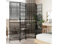 Biombo-Biombo de 5 paneles ratán sintético ES152629 Negro