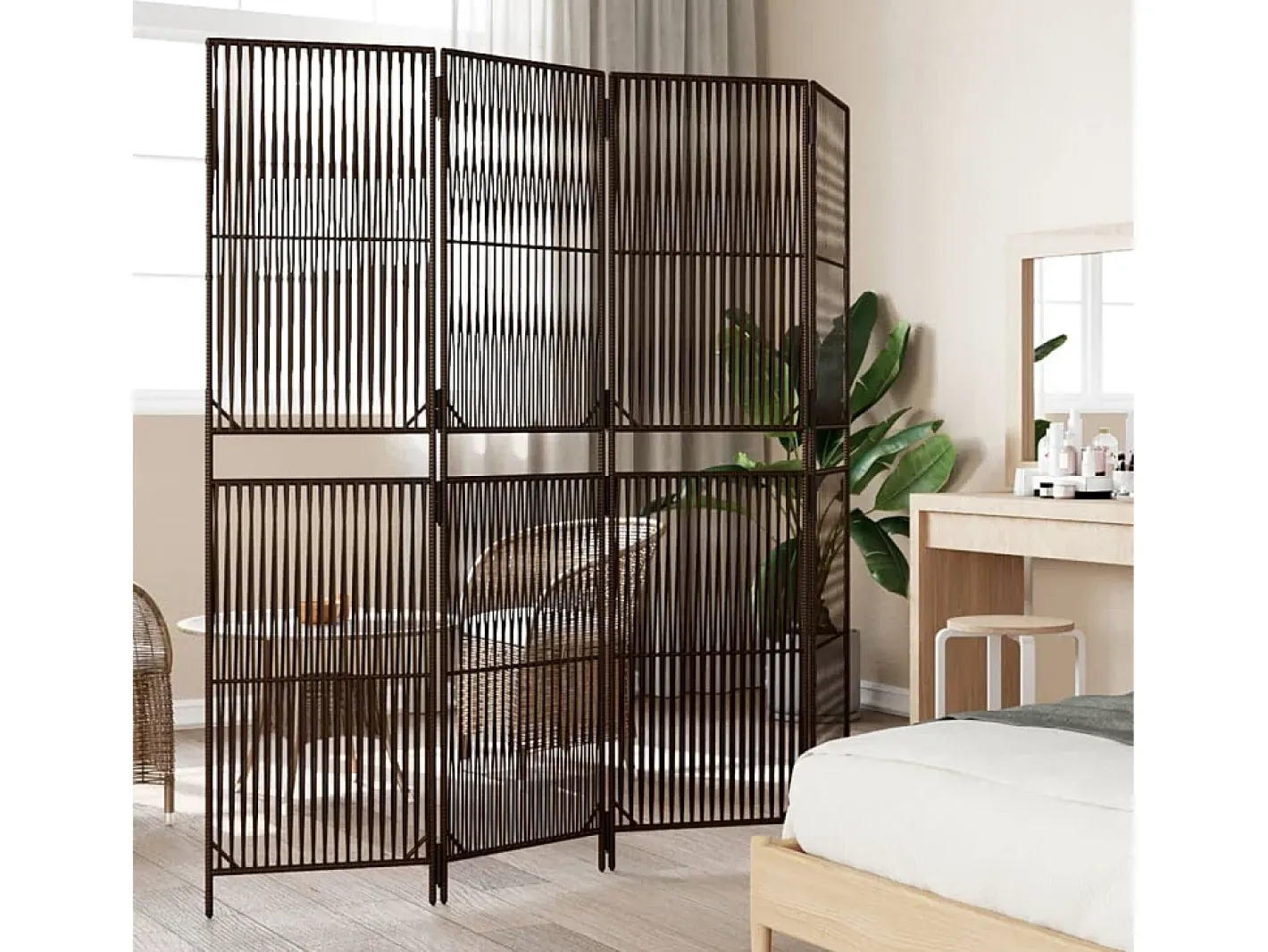 Biombo-Biombo de 4 paneles ratán sintético marrón ES584895 Marru00f3n