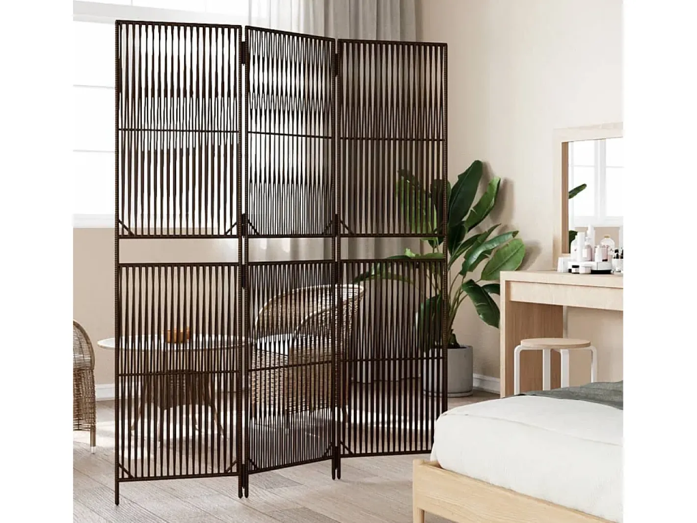 Biombo-Biombo de 3 paneles ratán sintético marrón ES457745 Marru00f3n