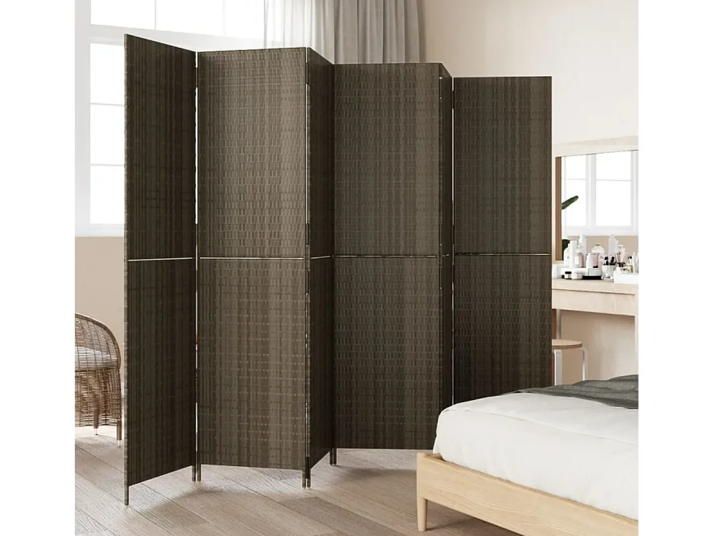Biombo de 6 paneles ratán sintético ES282200 Gris Best