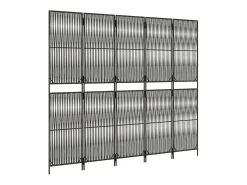 Biombo de 5 paneles ratán sintético ES833158 Gris