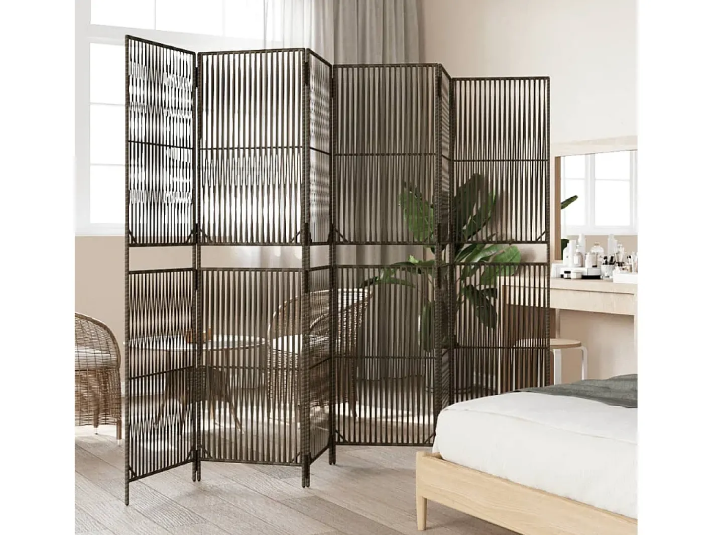 Best Biombo de 6 paneles ratán sintético ES380522 Gris