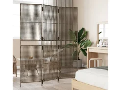 Best Biombo de 3 paneles ratán sintético ES768500 Gris