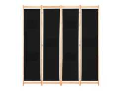New Biombo divisor de 4 paneles de tela 160x170x4 cm ES171006 Negro