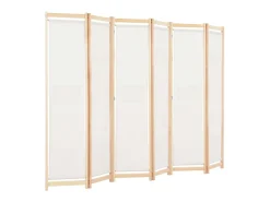 Biombo divisor de 6 paneles de tela color 240x170x4 cm ES139522 Crema