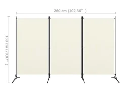 Outlet Biombo divisor de 3 paneles tela blanco 260x180 cm ES410188 Crema