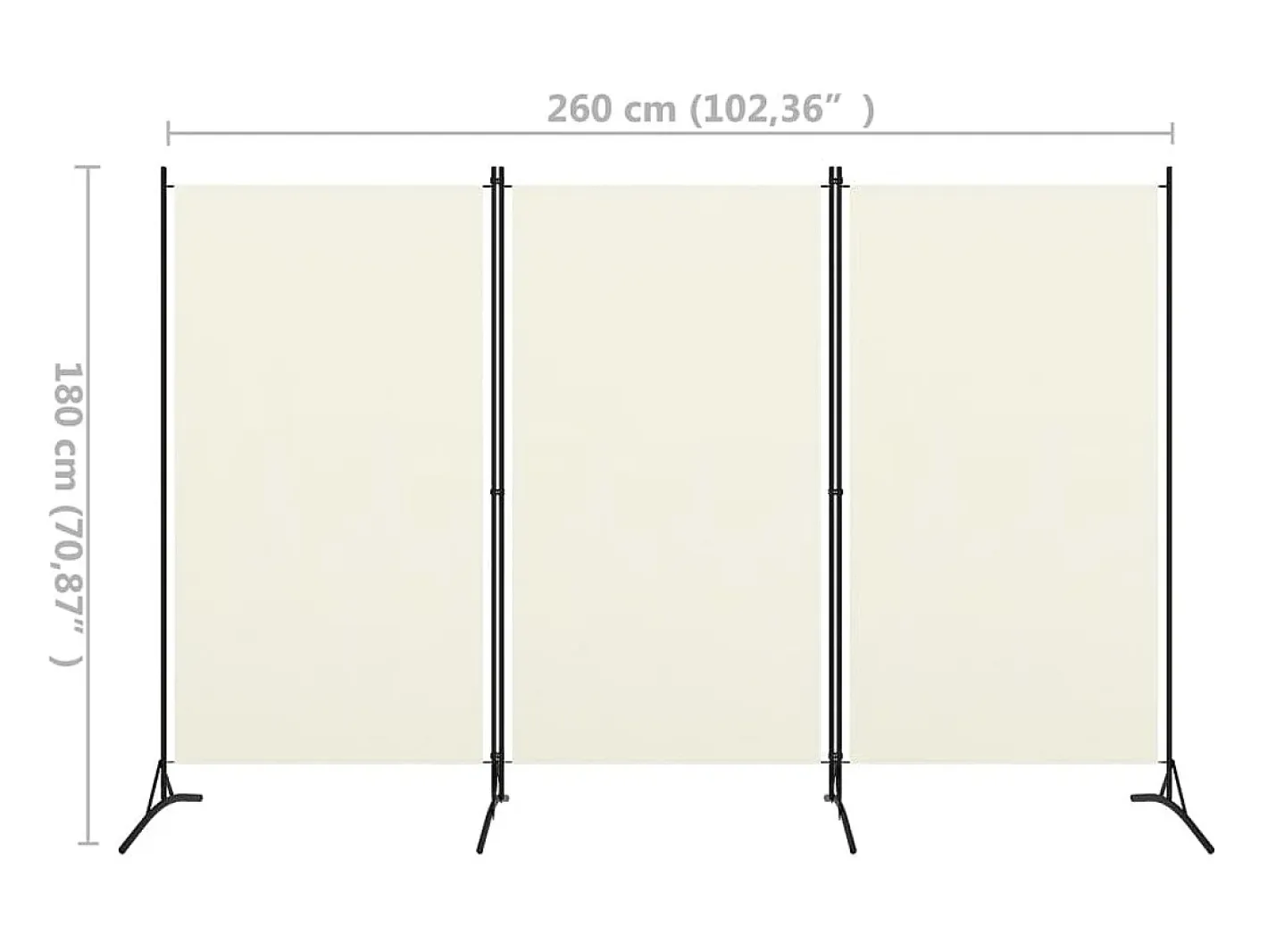 Outlet Biombo divisor de 3 paneles tela blanco 260x180 cm ES410188 Crema