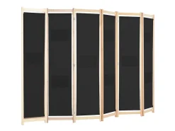 Biombo divisor de 6 paneles de tela 240x170x4 cm ES874972 Negro Best