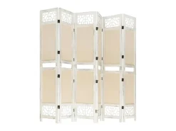 Biombo divisor de 6 paneles de tela color 210x165 cm ES919212 Crema