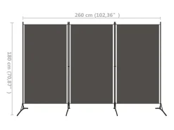 Biombo divisor de 3 paneles antracita 260x180 cm ES621302 Gris Discount