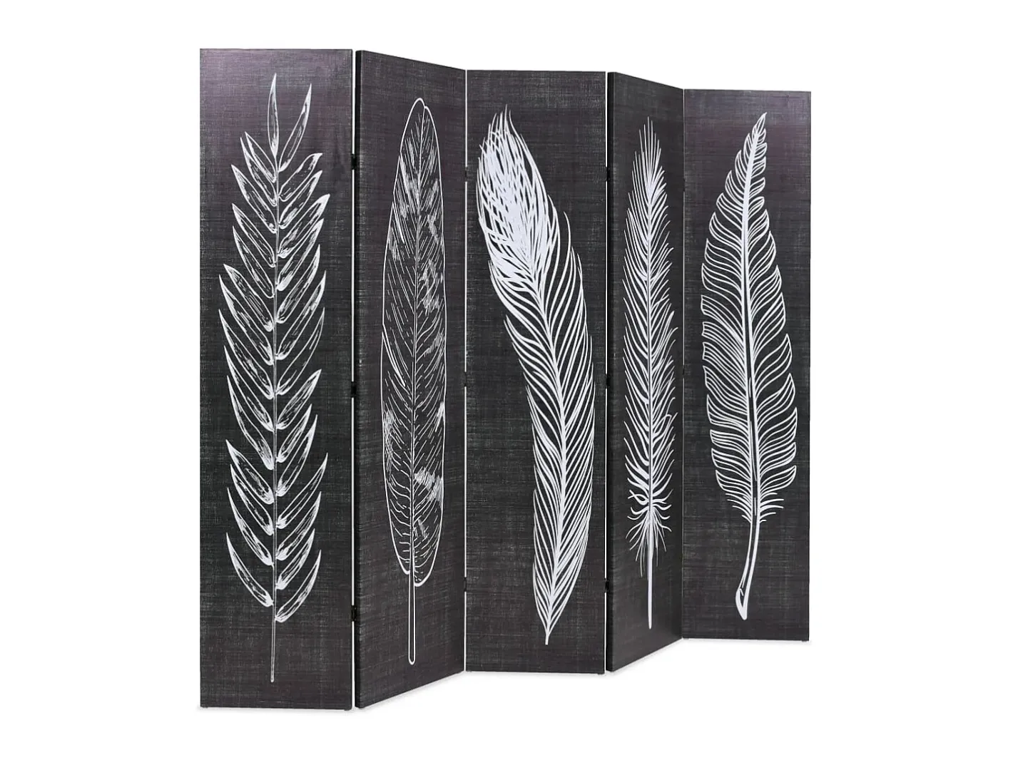 Biombo-Biombo divisor plegable 200x170 cm plumas blanco y ES809469 Negro