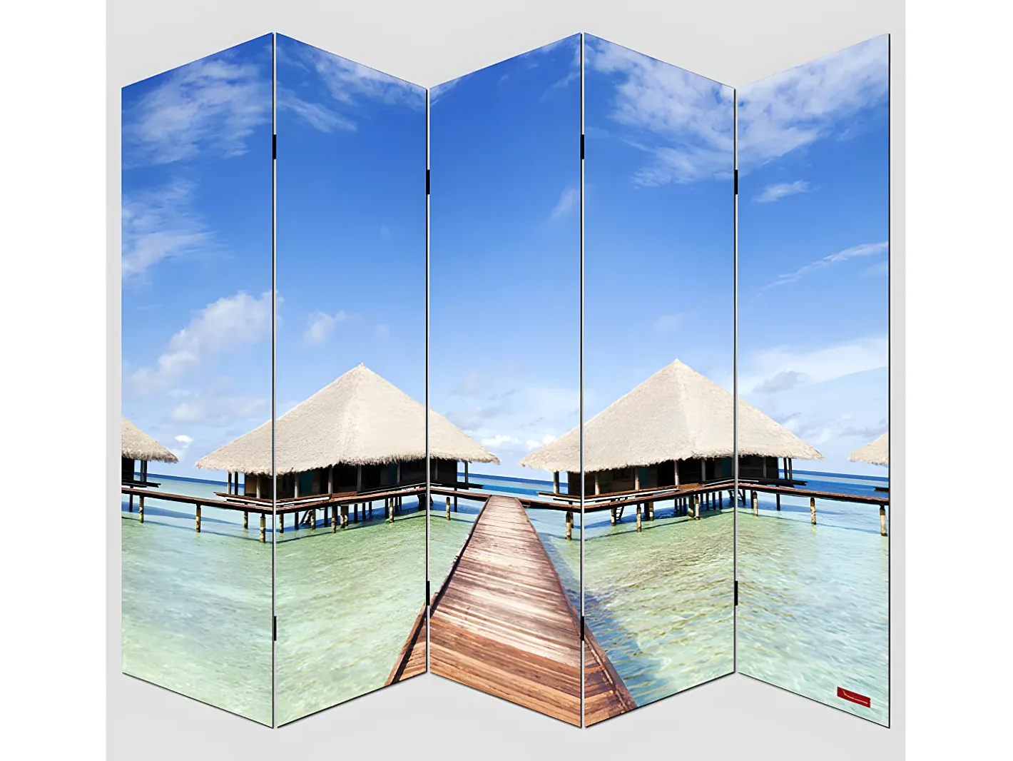 MCW Biombo fotográfico Bagheria, 180 x 200 cm, playa Azul / Beige
