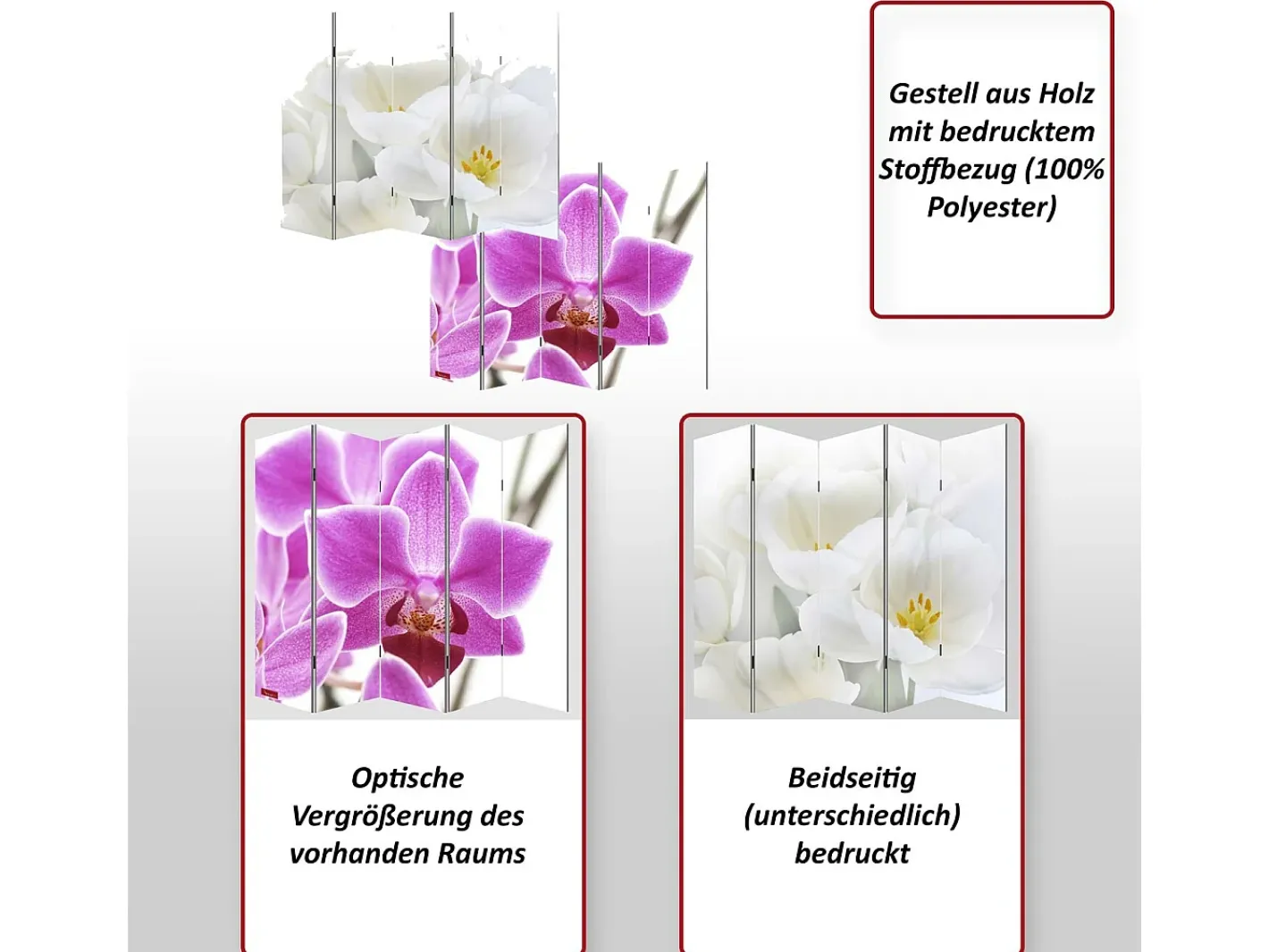 MCW Biombo fotográfico Bagheria, 180 x 200 cm, orquídea Rosa / Blanco New