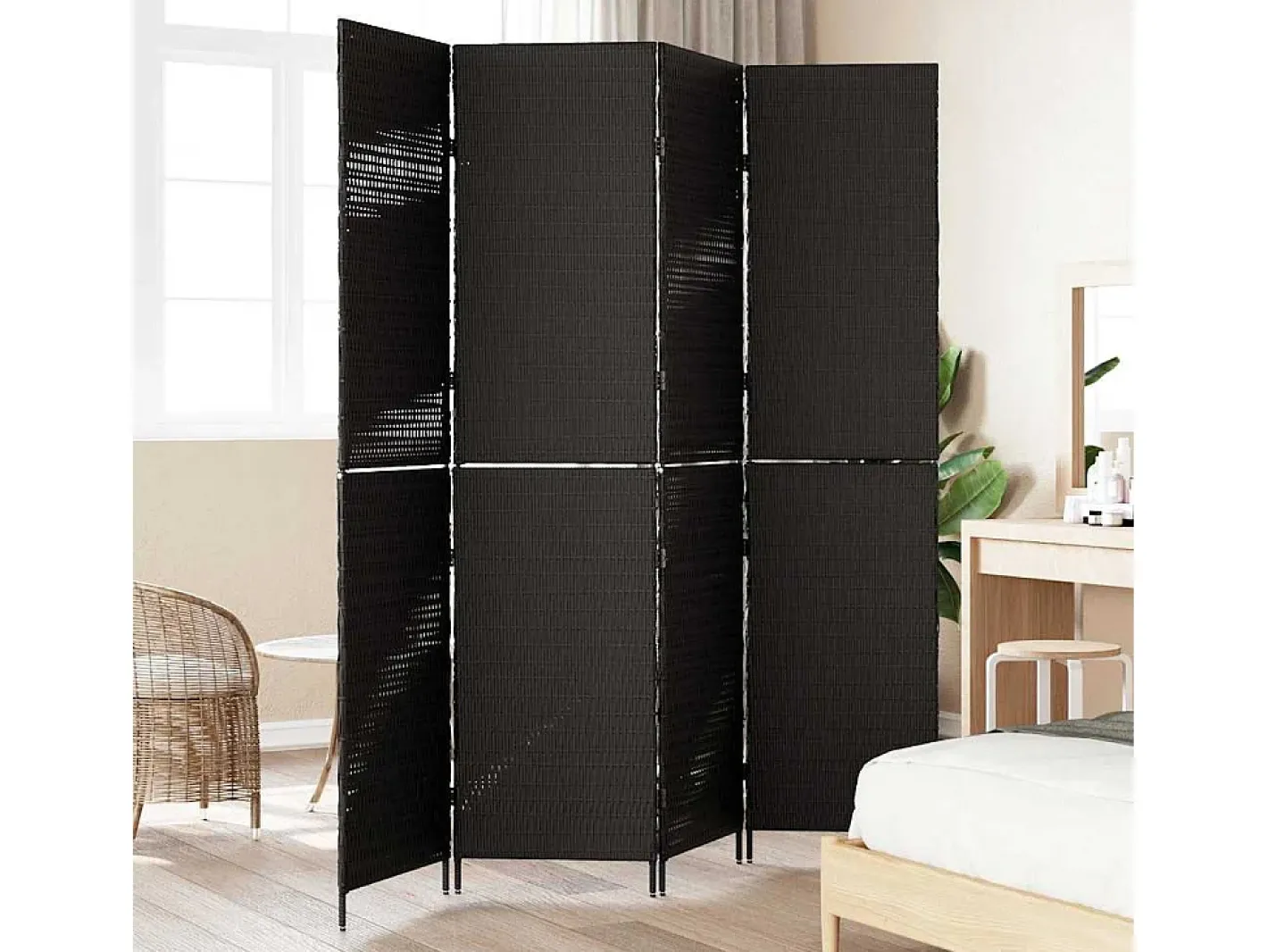 Outlet Biombo 195 x 180 cm poliratán Negro