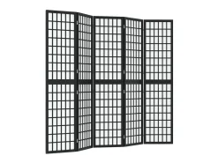 Biombo-Biombo plegable con 5 paneles estilo japonés 200x170 cm ES664079 Negro