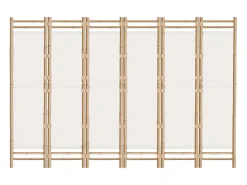 Biombo-Biombo plegable de 6 paneles bambú y lona 240 cm ES532215 Crema