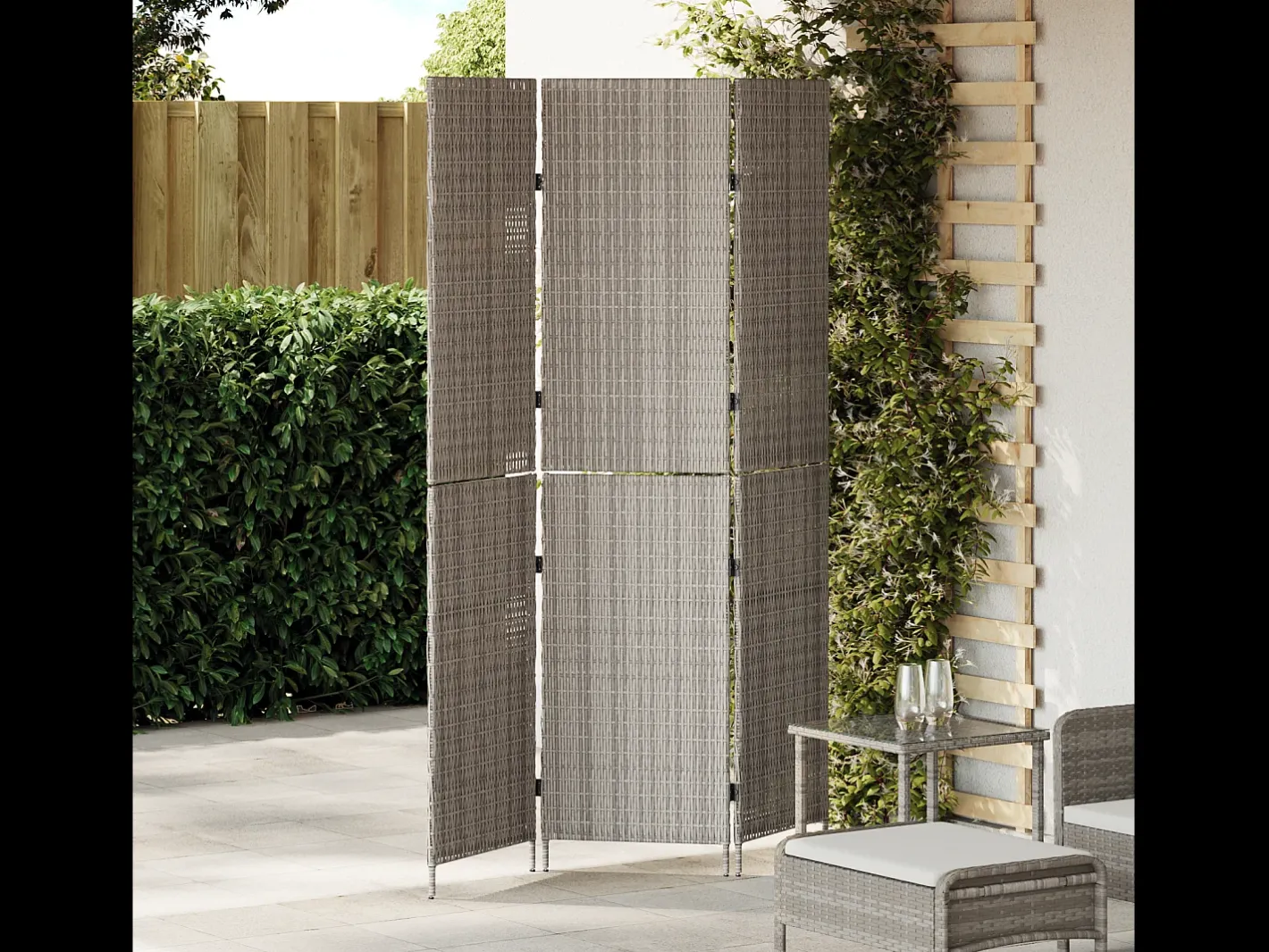 Biombo plegable de 3 paneles 147x180 cm ratán sintético Gris