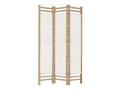 Biombo-Biombo plegable de 3 paneles bambú y lona 120 cm ES613939 Crema