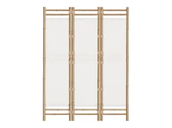 Biombo-Biombo plegable de 3 paneles bambú y lona 120 cm ES613939 Crema