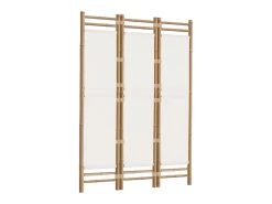 Biombo-Biombo plegable de 3 paneles bambú y lona 120 cm ES613939 Crema