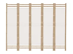 Online Biombo plegable de 5 paneles bambú y lona 200 cm ES196029 Crema