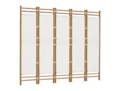 Online Biombo plegable de 5 paneles bambú y lona 200 cm ES196029 Crema