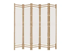 Online Biombo plegable de 5 paneles bambú y lona 200 cm ES196029 Crema
