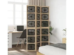 Biombo separador 3 paneles madera maciza Paulownia marrón negro ES416177 Marru00f3n