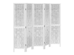 Outlet Biombo separador de 5 paneles madera maciza Paulownia ES902363 Blanco
