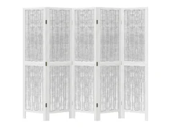 Outlet Biombo separador de 5 paneles madera maciza Paulownia ES902363 Blanco