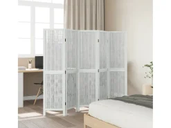 Outlet Biombo separador de 5 paneles madera maciza Paulownia ES902363 Blanco