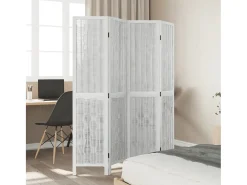 Best Biombo separador de 4 paneles madera maciza Paulownia ES976357 Blanco