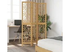 Discount Biombo separador de 3 paneles madera maciza paulownia marrón ES278665 Marru00f3n