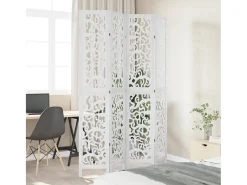 New Biombo separador de 4 paneles madera maciza Paulownia ES644583 Blanco