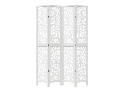 New Biombo separador de 4 paneles madera maciza Paulownia ES644583 Blanco