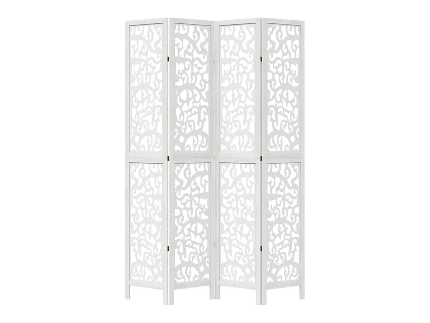 New Biombo separador de 4 paneles madera maciza Paulownia ES644583 Blanco