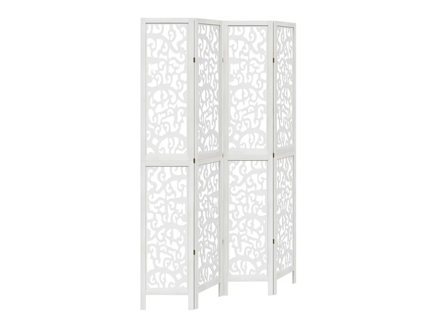 New Biombo separador de 4 paneles madera maciza Paulownia ES644583 Blanco