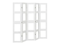 New Biombo separador de 5 paneles madera maciza Paulownia ES180742 Blanco