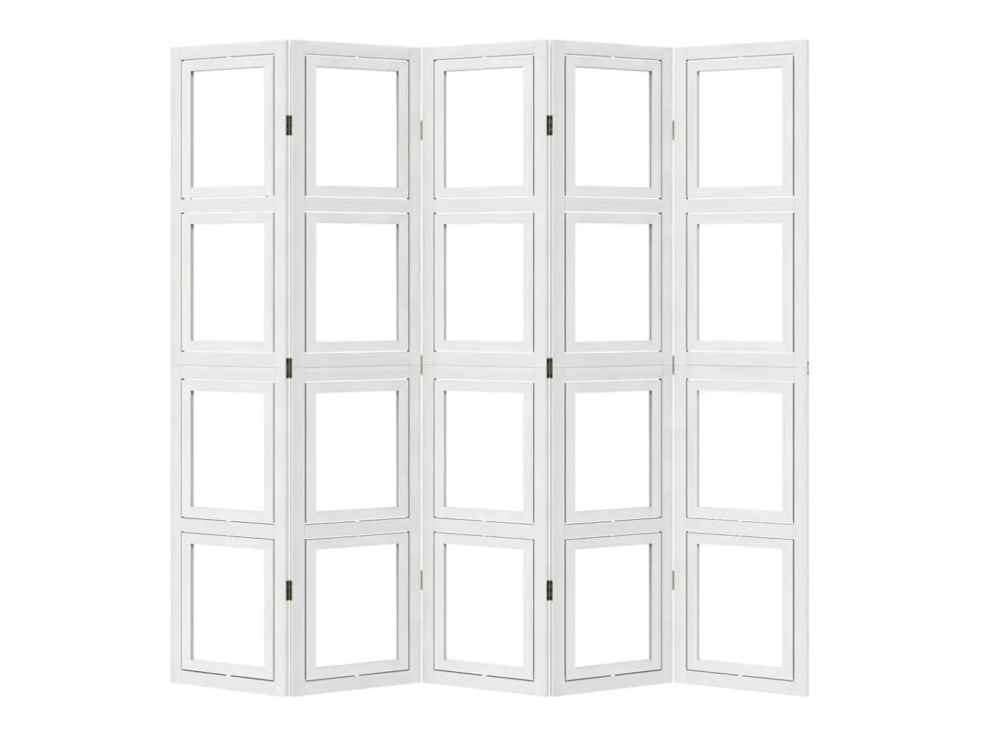 New Biombo separador de 5 paneles madera maciza Paulownia ES180742 Blanco