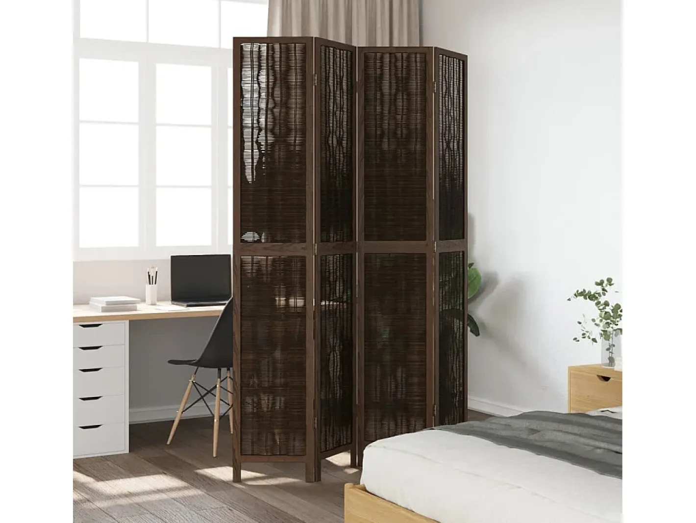 Biombo separador de 4 paneles madera paulownia marrón oscuro ES450380 Marru00f3n Clearance