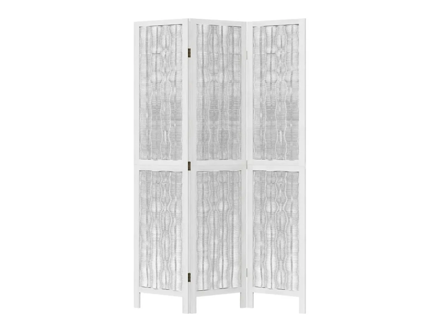 Discount Biombo separador de 3 paneles madera maciza Paulownia ES107386 Blanco
