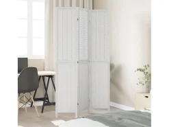 Biombo-Biombo separador de 3 paneles madera maciza Paulownia ES977445 Blanco