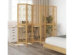 Biombo-Biombo separador de 6 paneles madera maciza paulownia marrón ES314596 Marru00f3n