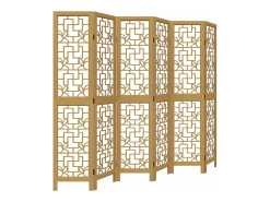 Biombo-Biombo separador de 6 paneles madera maciza paulownia marrón ES314596 Marru00f3n