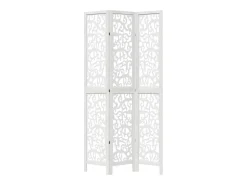 Biombo separador de 3 paneles madera maciza Paulownia ES316099 Blanco New