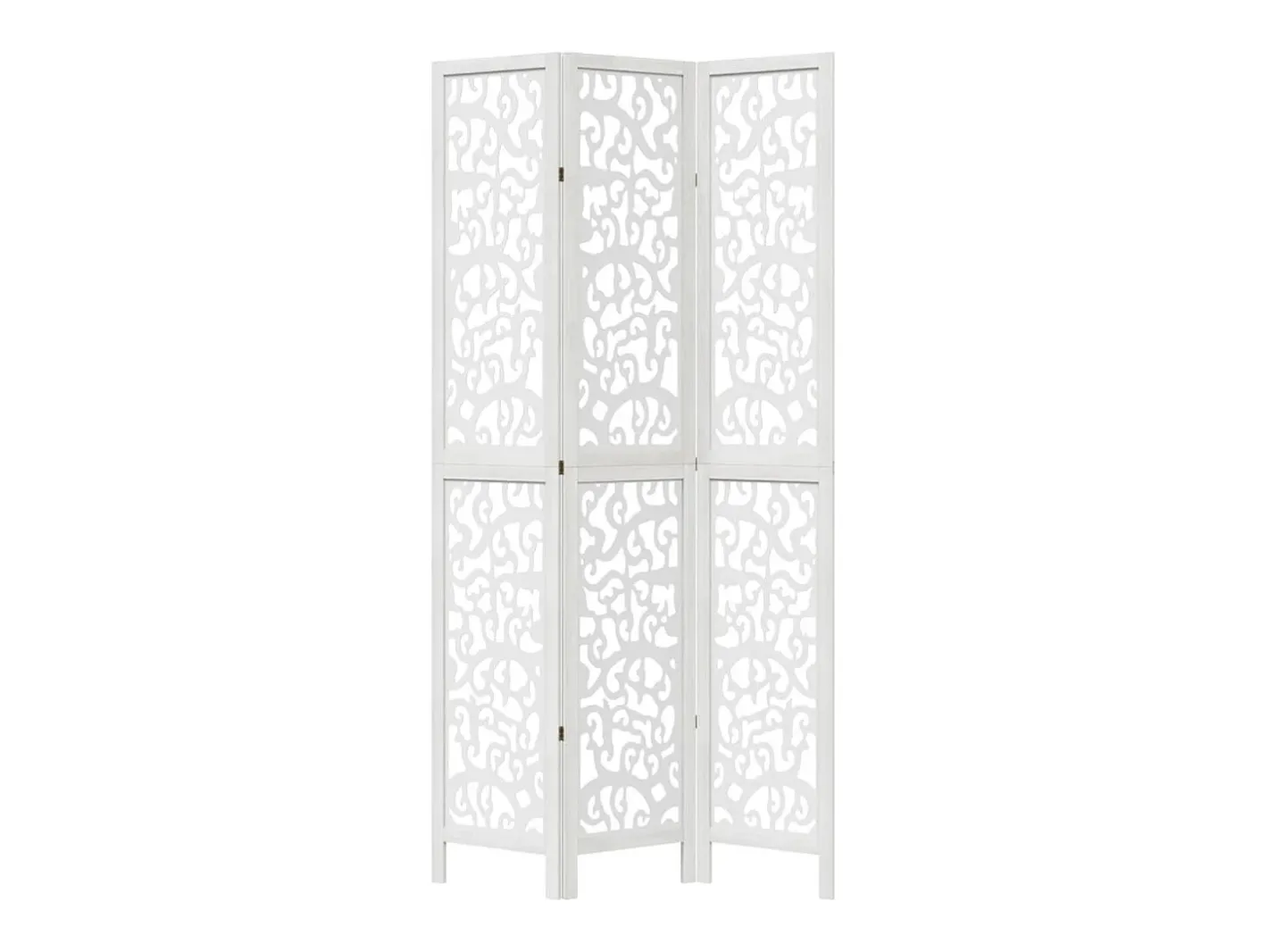 Biombo separador de 3 paneles madera maciza Paulownia ES316099 Blanco New