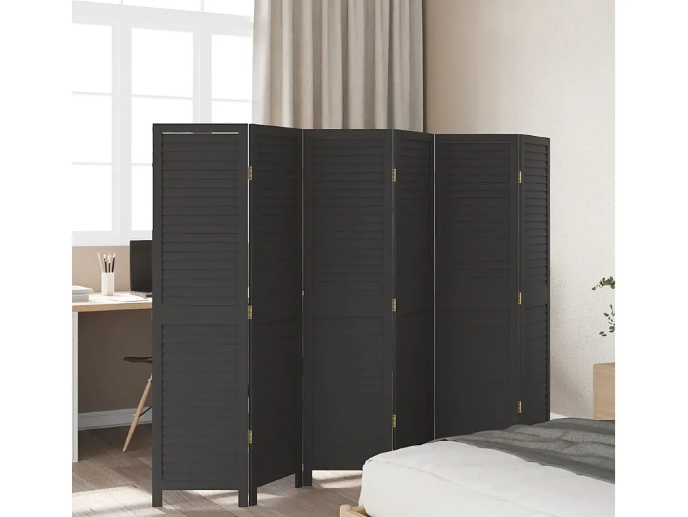 Online Biombo separador de 6 paneles madera maciza Paulownia ES467163 Negro