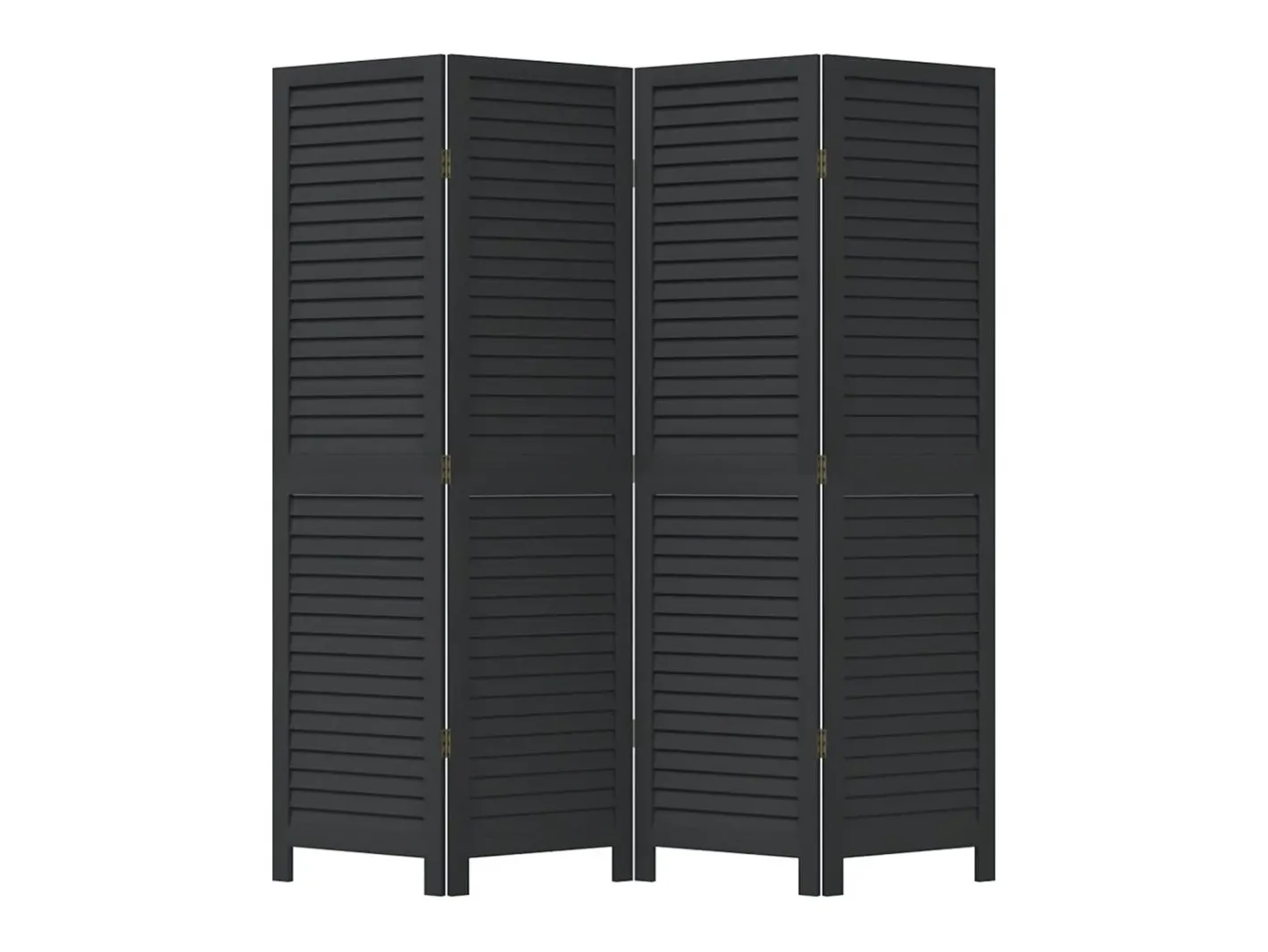 Biombo-Biombo separador de 4 paneles madera maciza Paulownia ES130446 Negro