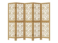 Biombo separador de 5 paneles madera maciza paulownia marrón ES240758 Marru00f3n Best